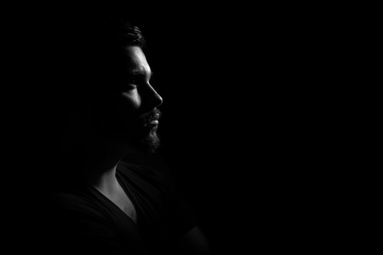 Tourette-Syndrom man, portrait, darkness, dark, profile, male, shadows, expression, face, male portrait, male model, model, modeling, black and white, monochrome, man, man, man, man, man, darkness, dark, dark