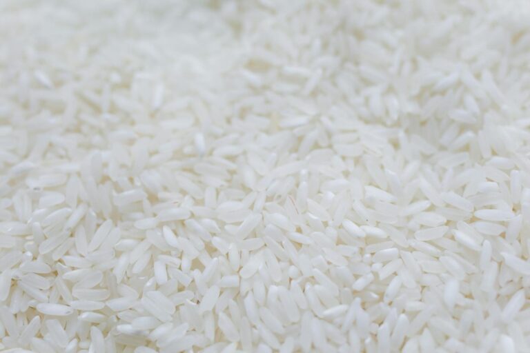 Wernicke-Enzephalopathie A detailed close-up shot of uncooked white rice grains, emphasizing texture and natural quality.